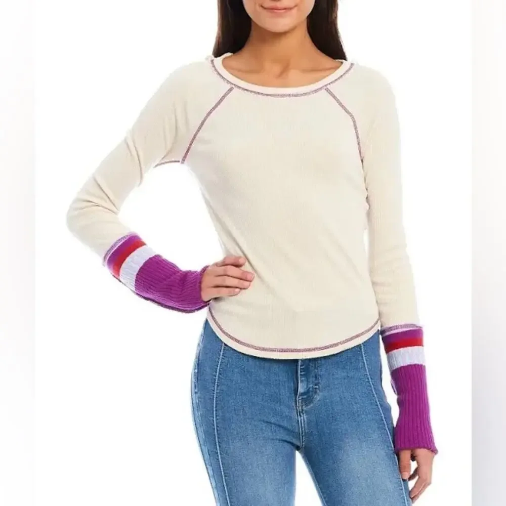 Free People She’s Reversible Cream Textured Long Sleeve Thermal Shirt Size Small